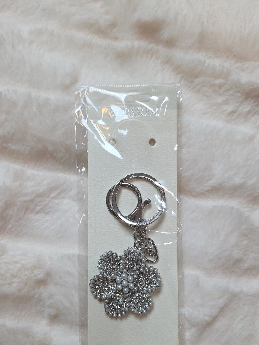 Rhinestone Flower Keychain Charm - Silver